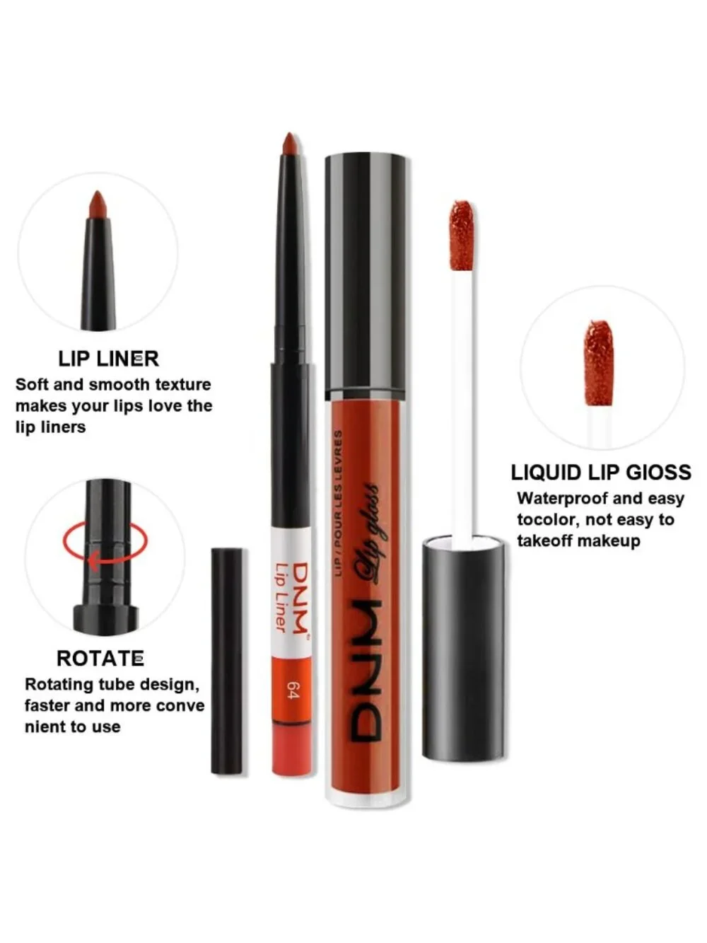 DNM 59# Fuchsia Red 2Pcs 24H Long-Lasting Matte Liquid Lipstick and Lip Liner